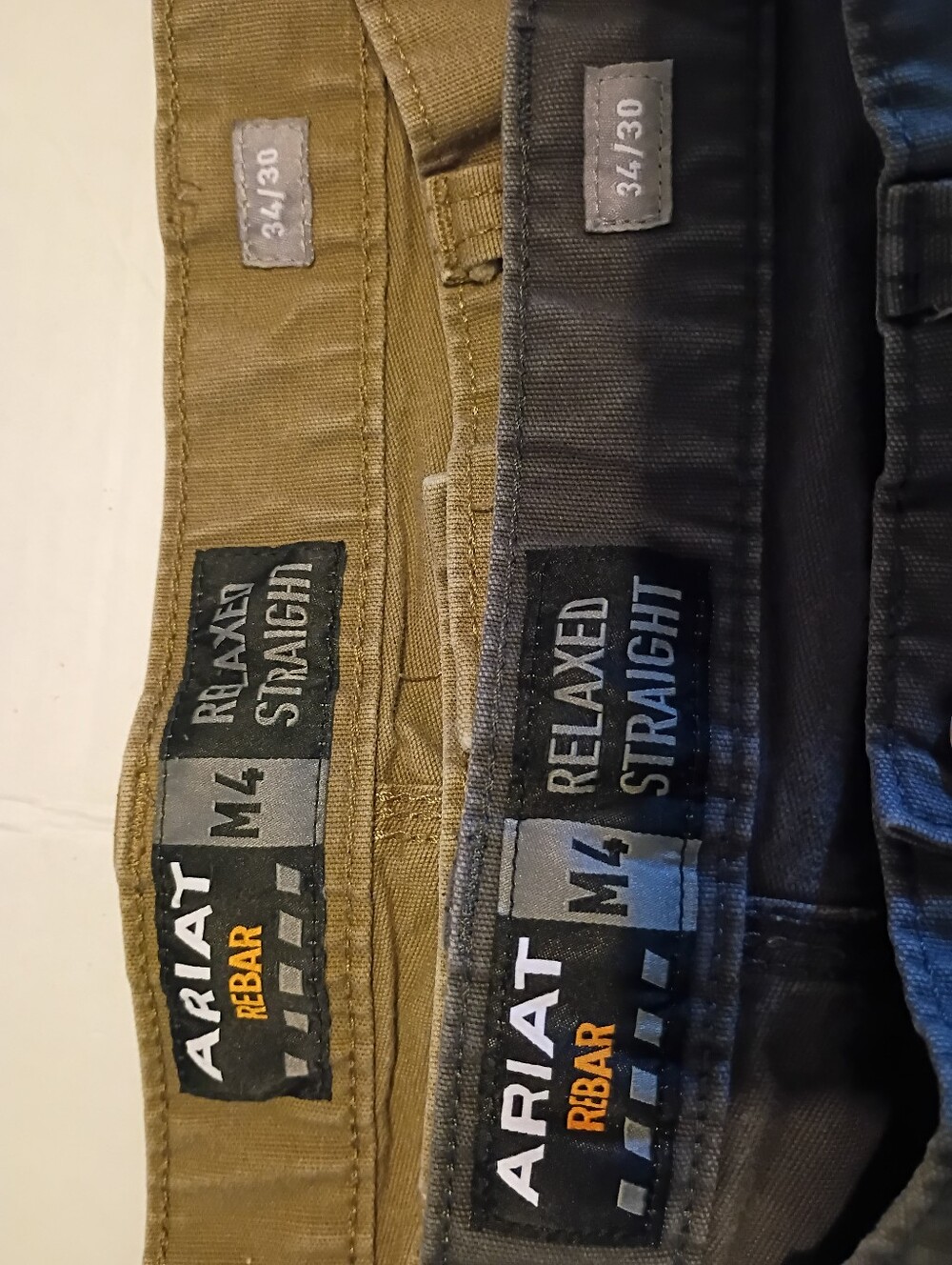 2 Pr. Ariat M4 Rebar Straight Men’s Jeans - Brown Gray Sz 34/30 Measures 34/28‎